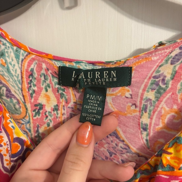 Colorful Ralph Lauren Petite Paisley Ruffle Top - Picture 3 of 4